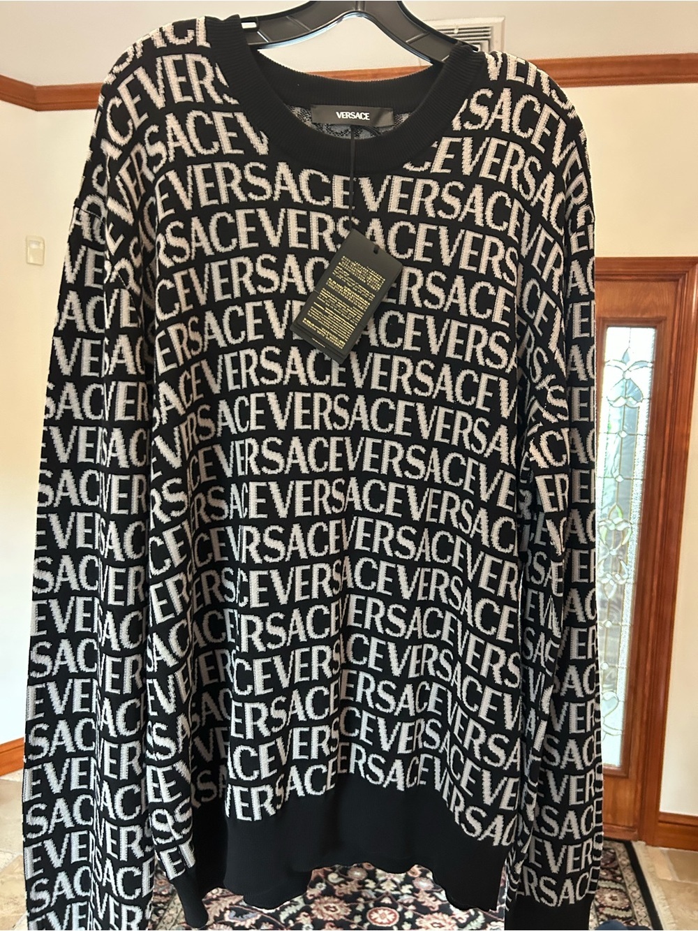 Men's Versace all over logo crewneck organic cotton sweater size 58/XXXL